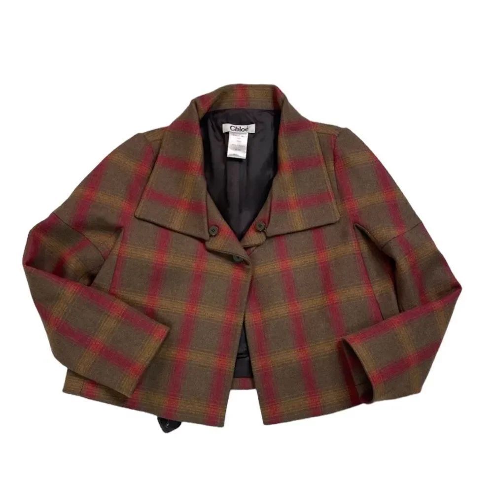 Chloe Plaid Cropped Wool Blazer